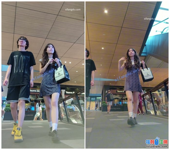 【CSCD】蓝色印花连衣裙清纯小姐姐和男朋友逛街，白色内[某房原版]【602M】